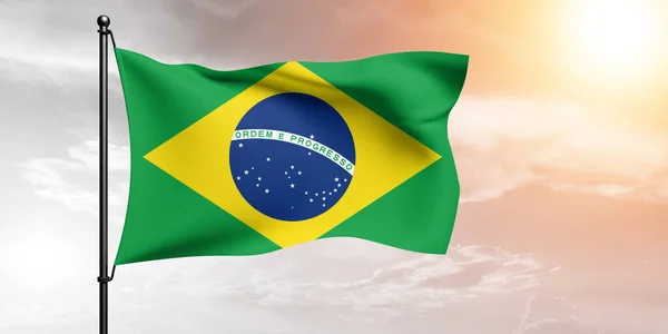 Brazil National Flag Cloth Fabric Waving Beautiful Sky Background — Stock Photo, Image