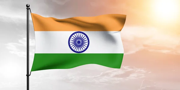 Ινδία Εθνικό Ύφασμα Σημαία Κυματίζει Στο Όμορφο Φόντο Του Ουρανού — Φωτογραφία Αρχείου