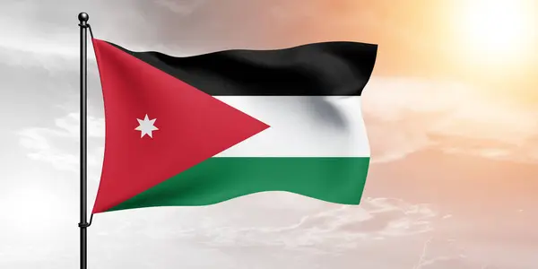 Ιορδανία Εθνικό Ύφασμα Σημαία Κυματίζει Στο Όμορφο Φόντο Ουρανό — Φωτογραφία Αρχείου
