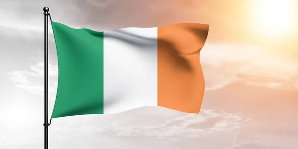 Irsko Národní Vlajkové Tkaniny Vlnění Krásné Obloze Pozadí — Stock fotografie