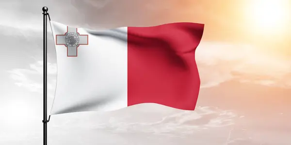 Maltas Nationalflagge Weht Schönen Himmel — Stockfoto