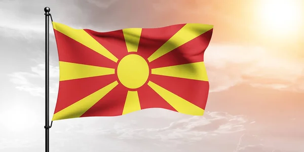 Észak Macedónia Nemzeti Zászló Szövet Hullámzó Gyönyörű Háttér — Stock Fotó