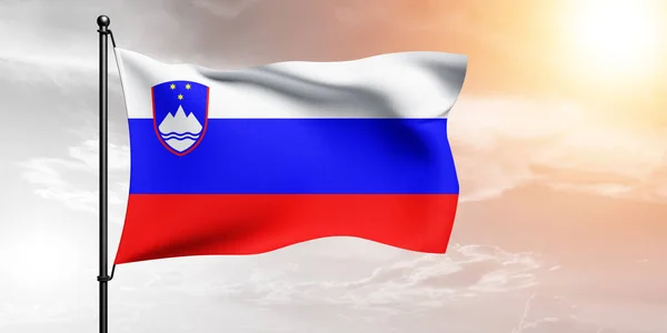 Slovenia National Flag Cloth Fabric Waving Beautiful Sky Background — Stock Photo, Image