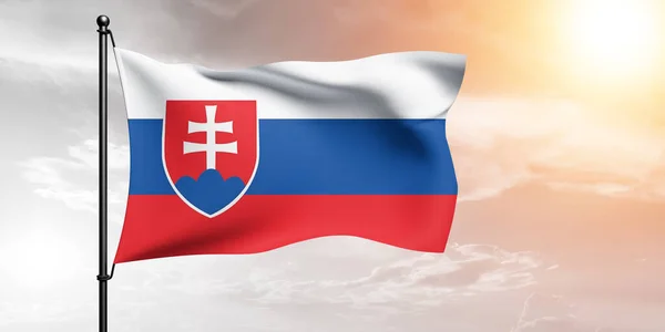 Словаччина Національний Прапор Тканини Махаючи Красивому Небі Тло — стокове фото