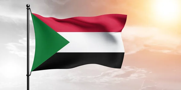 Sudan Ulusal Bayrak Kumaşı Güzel bir arka planda sallanıyor.