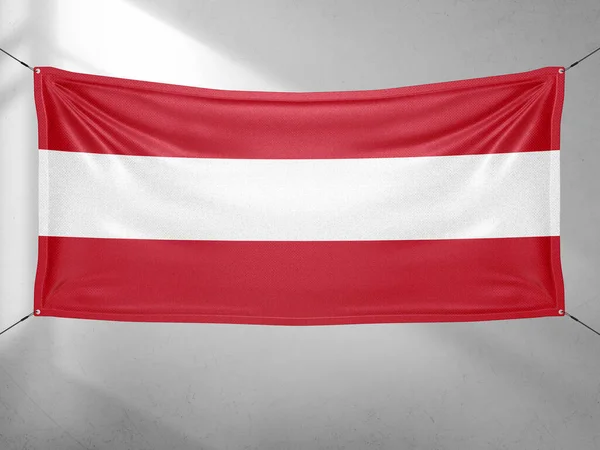 Áustria Tecido Pano Bandeira Nacional Acenando Céu Cinza Bonito Fundo — Fotografia de Stock