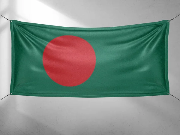 Bangladesh National Flag Cloth Fabric Waving Beautiful Grey Sky Background — Stock Photo, Image