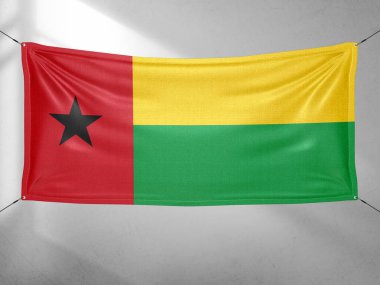 Gine-Bissau Ulusal Bayrak Kumaşı Güzel gri arka planda sallanıyor.