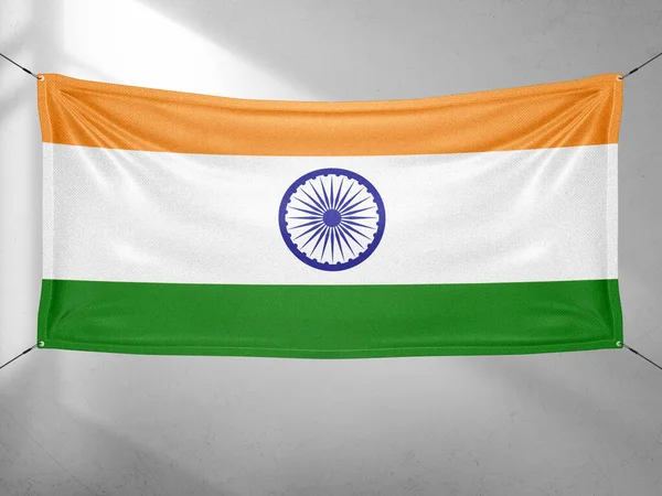 Indie Narodowy Szmata Tkanina Flaga Machanie Pięknym Szarym Niebie Tło — Zdjęcie stockowe