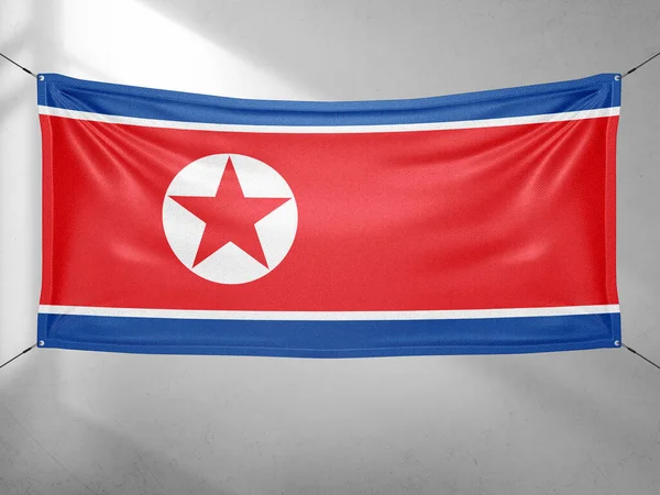 Korea North National Flag Tkaniny Machając Piękne Szare Niebo Tło — Zdjęcie stockowe