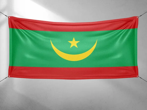 Mauretania Narodowa Szmata Tkanina Flaga Macha Pięknym Szarym Niebie Tło — Zdjęcie stockowe