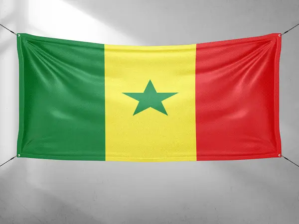 Senegal Tecido Pano Bandeira Nacional Acenando Céu Cinza Bonito Fundo — Fotografia de Stock
