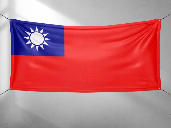 Taiwan Nationale Vlag Stof Zwaaien Mooie Grijze Lucht Achtergrond — Stockfoto