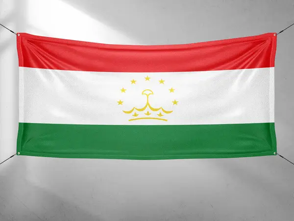 Tádžikistán Národní Vlajka Tkaniny Vlnění Krásné Šedé Obloze Pozadí — Stock fotografie
