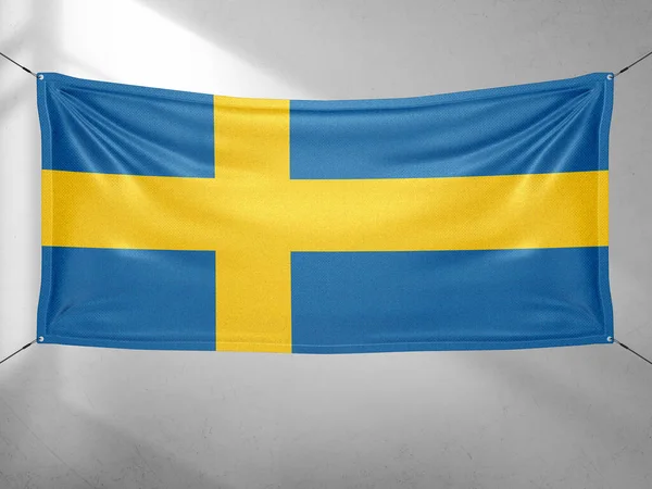 Zweden Nationale Vlag Stof Zwaaien Mooie Grijze Lucht Achtergrond — Stockfoto