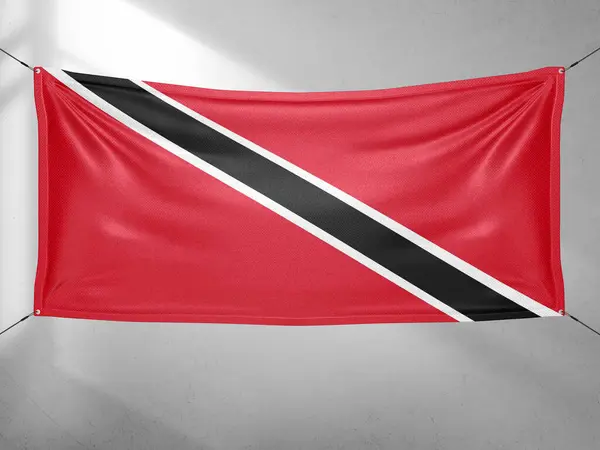 Trinidad Tobago Nationalflag Klud Stof Vinke Smuk Grå Himmel Baggrund - Stock-foto