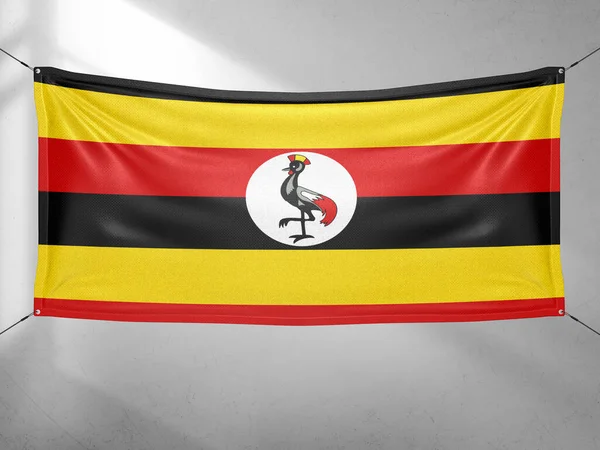 Uganda Tela Bandera Nacional Ondeando Sobre Hermoso Cielo Gris Fondo —  Fotos de Stock