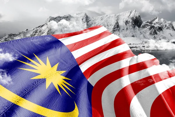 Malaysia National Flag Cloth Fabric Waving Beautiful Sky Background — Stock Photo, Image