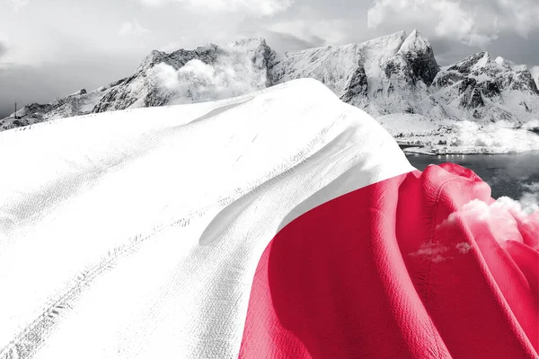 Polônia Tecido Pano Bandeira Nacional Acenando Céu Bonito Fundo — Fotografia de Stock