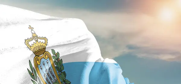 San Marino Bandiera Nazionale Stoffa Tessuto Sventolando Sul Bel Cielo — Foto Stock