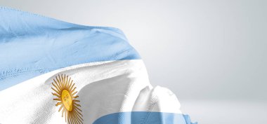 Arjantin Ulusal Bayrak Kumaşı Güzel açık gri arka planda sallanıyor.