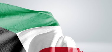 Kuveyt ulusal bayrak kumaşı güzel gri ışık arka planında dalgalanıyor.