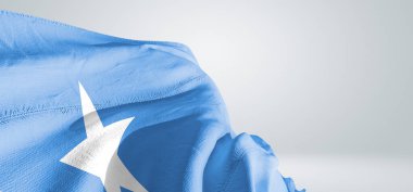 Somali Ulusal Bayrak Kumaşı Güzel gri ışık arka planında dalgalanıyor.