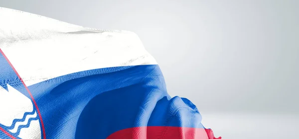 Ткань Национального Флага Словении Размахивающая Красивом Сером Фоне — стоковое фото