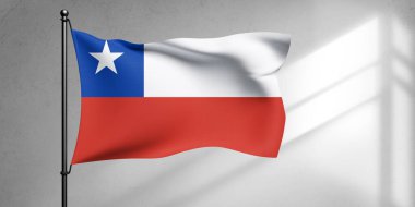 Şili Ulusal Bayrak Kumaşı Güzel bir arka planda sallanıyor.