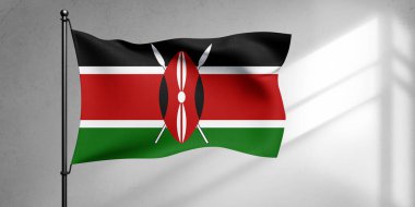 Kenya Ulusal Bayrak Kumaşı Güzel bir arka planda sallanıyor.