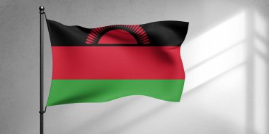 Malawi Ulusal Bayrak Kumaşı Güzel bir arka planda sallanıyor.