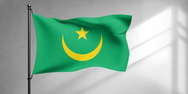 Moritanya ulusal bayrak kumaşı güzel bir arka planda dalgalanıyor.