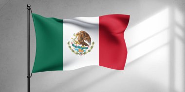 Meksika Ulusal Bayrak Kumaşı Güzel bir arka planda sallanıyor.