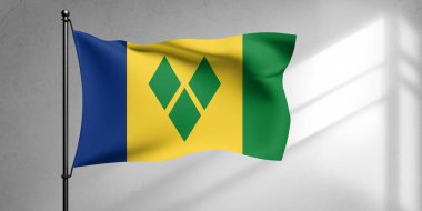 Saint Vincent ve Grenadines Ulusal Bayrak Kumaşı Güzel bir arka planda sallanıyor.