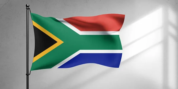 South Africa national flag cloth fabric waving on beautiful sky Background.