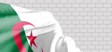 Cezayir ulusal bayrak kumaşı güzel tuğlalar üzerinde sallanıyor.