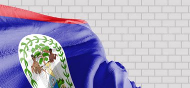 Güzel tuğlalar üzerinde sallanan ulusal bayrak kumaşı..