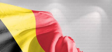 Belçika ulusal bayrak kumaşı güzel tuğlalar üzerinde sallanıyor.