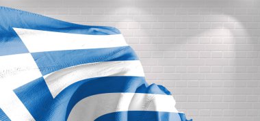 Yunanistan ulusal bayrak kumaşı güzel tuğlalarda sallanıyor.