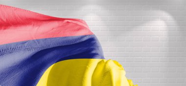 Mauritius Ulusal Bayrak Kumaşı Güzel bir arka planda sallanıyor.