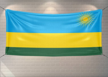 Ruanda Ulusal Bayrak Kumaşı Güzel tuğlalarda sallanıyor Arka plan.