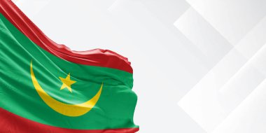 Moritanya ulusal bayrak kumaşı beyaz güzel arka planda dalgalanıyor.