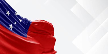 Samoa Ulusal Bayrak Kumaşı Beyaz güzel arka planda sallanıyor.