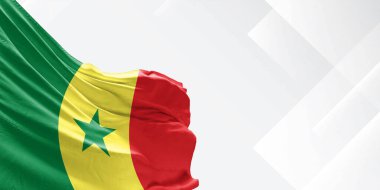 Senegal Ulusal Bayrak Kumaşı Beyaz güzel arka planda sallanıyor.