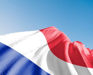 Fransa ulusal bayrak kumaşı güzel gökyüzü mavisi arka planda dalgalanıyor.