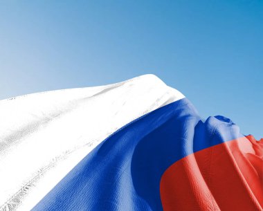 Rusya ulusal bayrak kumaşı güzel gökyüzü mavisi arka planda dalgalanıyor.