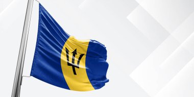 Barbados ulusal bayrak kumaşı güzel beyaz kare arka planda sallanıyor.