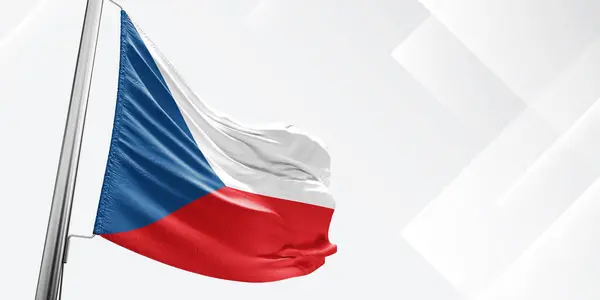 stock image Czech Republic national flag cloth fabric waving on beautiful white square Background.