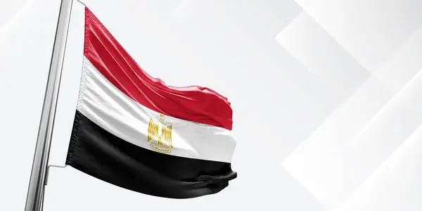 stock image Egypt national flag cloth fabric waving on beautiful White Square Background.