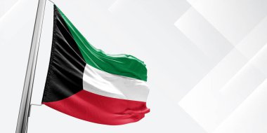 Kuveyt ulusal bayrak kumaşı beyaz kare arka planda sallanıyor.